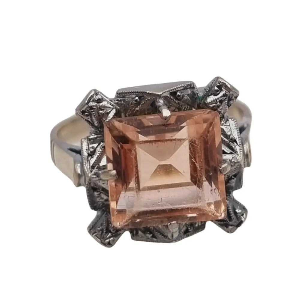 Anillo art decó de plata y piedra rosa años 30-40 regalos para mujer boda