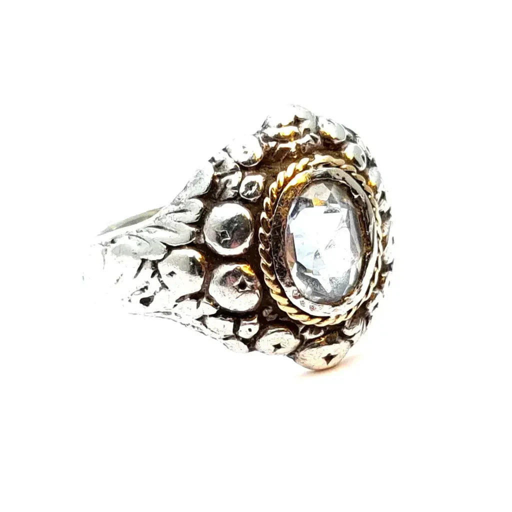 Anillo art déco de plata y símil aguamarina Circa 1960. Joyería antigua