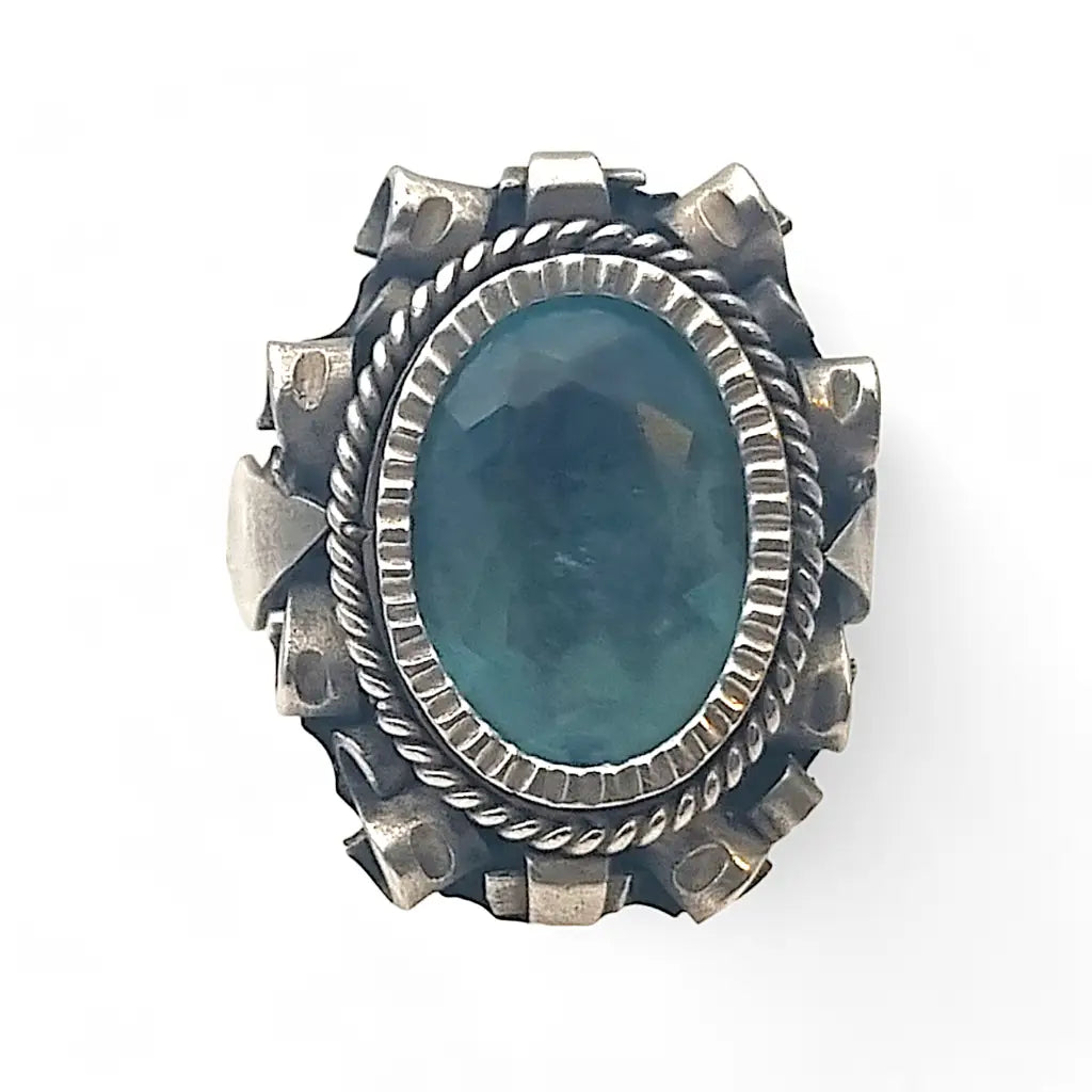 Antiguo Anillo de sello Art Déco en plata y piedra azul 1940 regalos mujer.