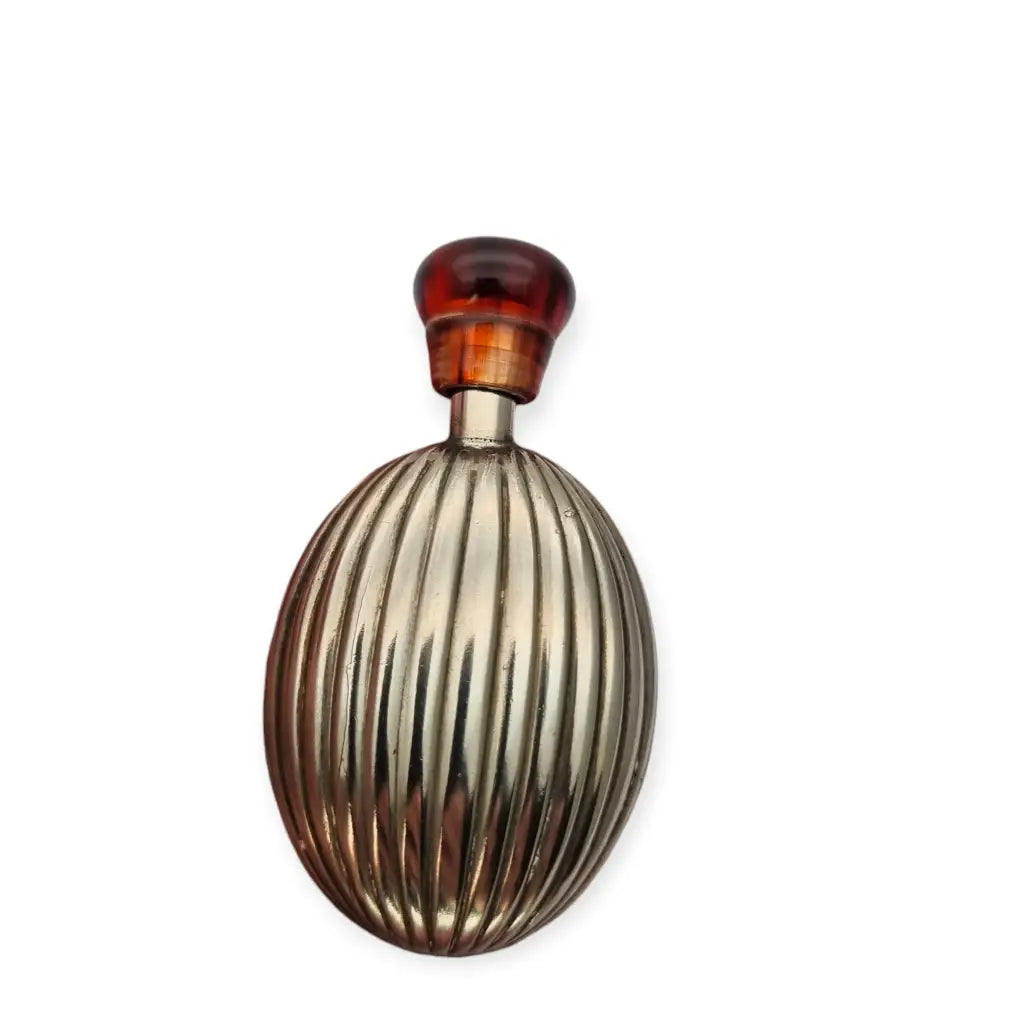 Frasco de Perfume Vintage Bolsillo en Metal Estriado XX regalos retro mujer.