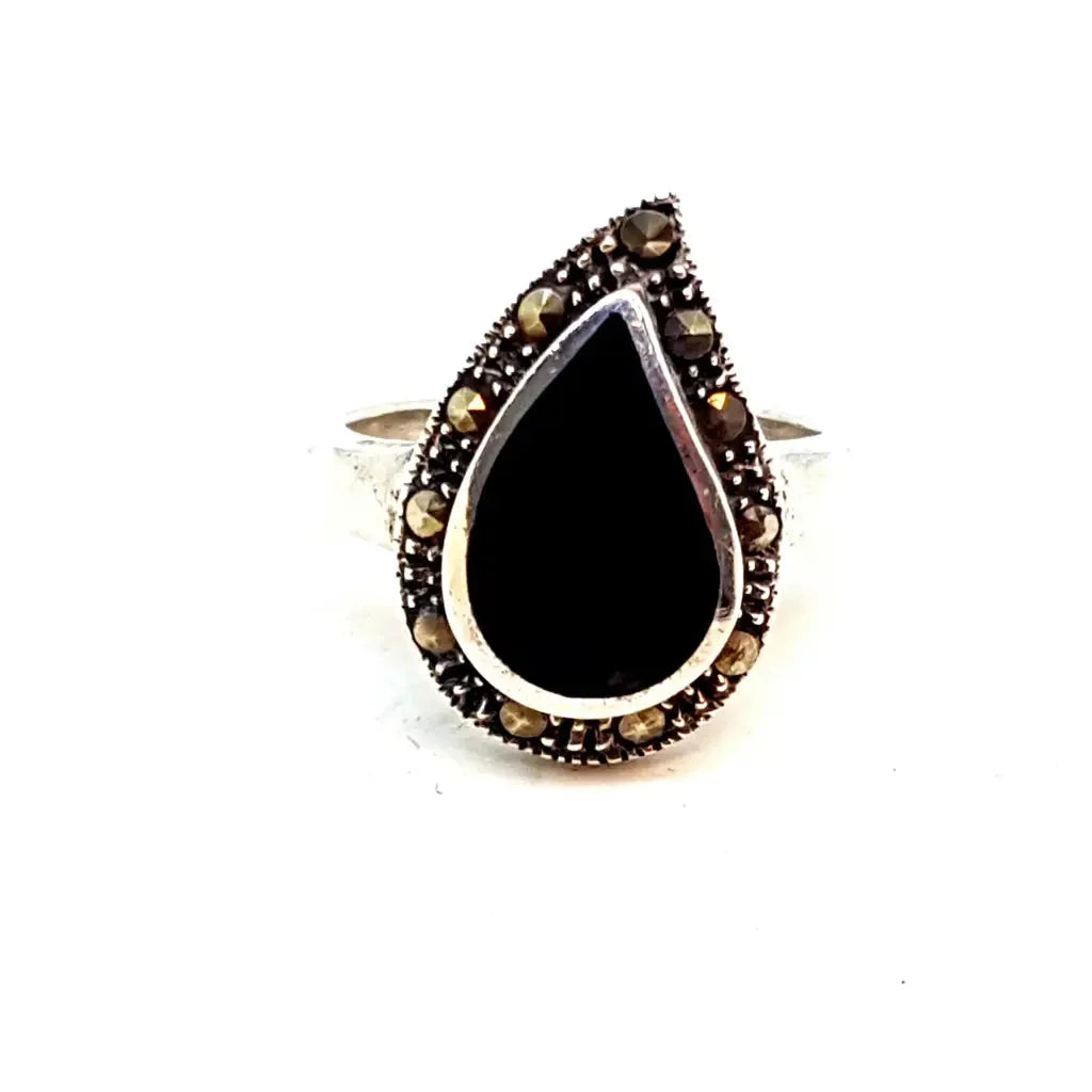 Anillo de ónix vintage para mujer anillo plata ley con piedra joyería