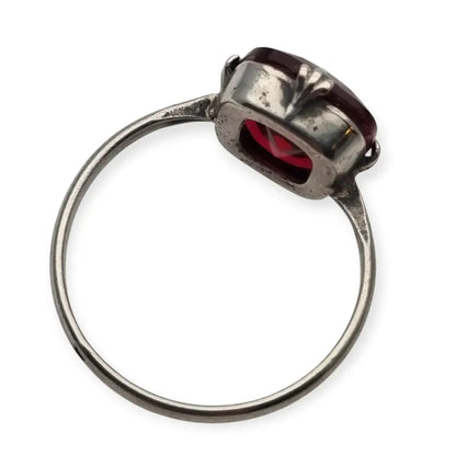 Anillo Art Decó Vintage de Plata y Piedra Roja Estilo Clásico para Mujer