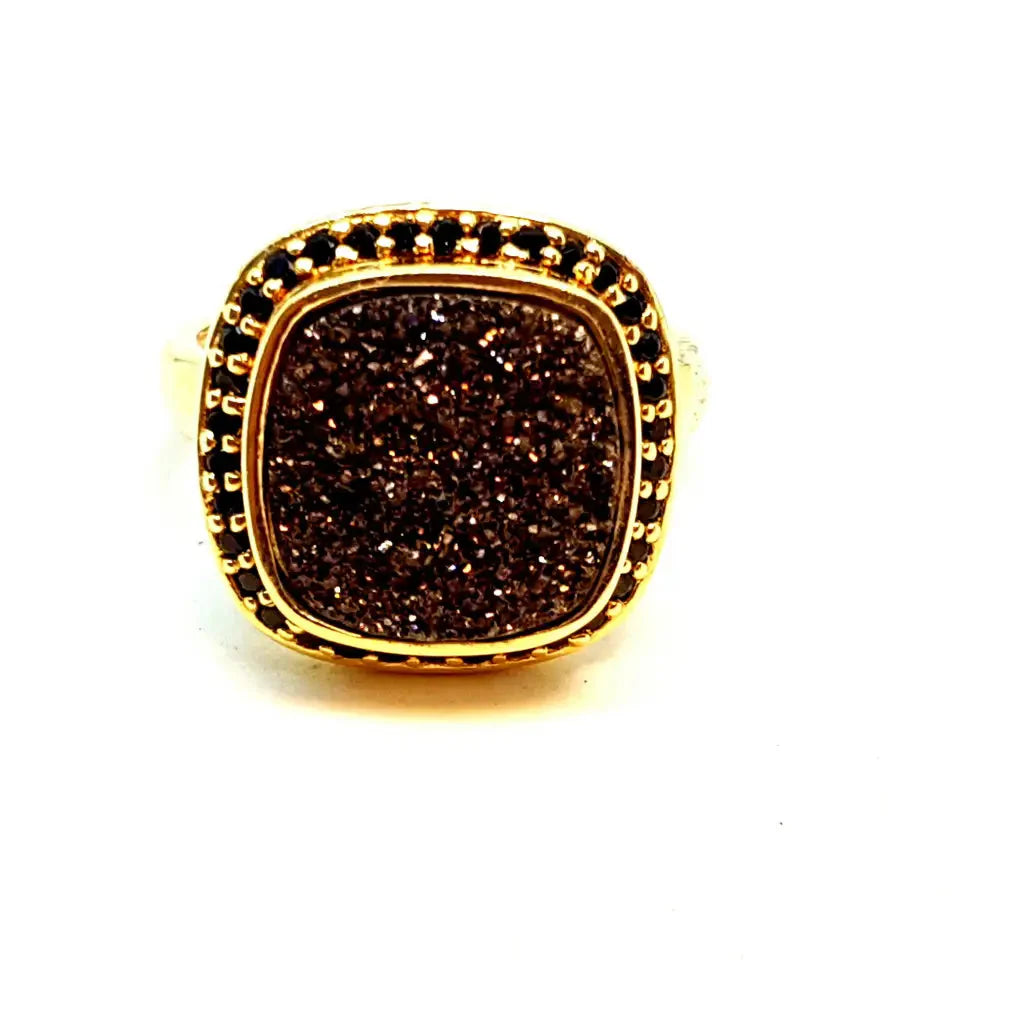 Anillo vintage anillo druzy bronce y espinela negra plata oro 14k talla 9