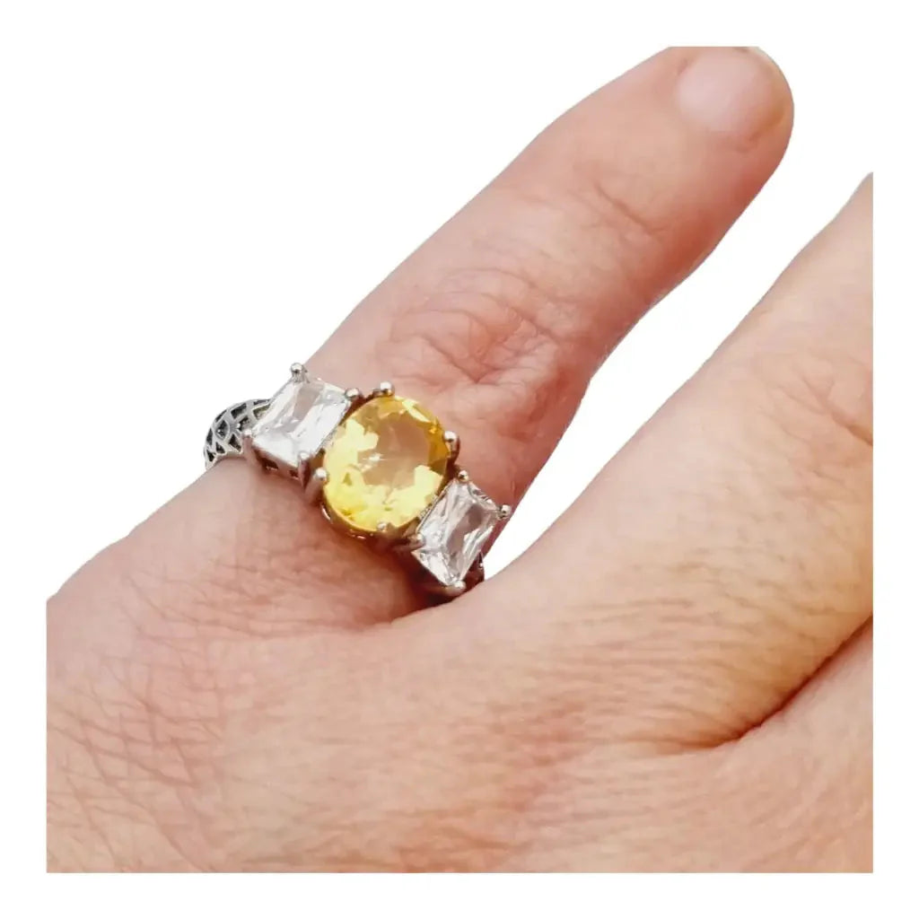 Anillo plata citrino vintage amarillo.