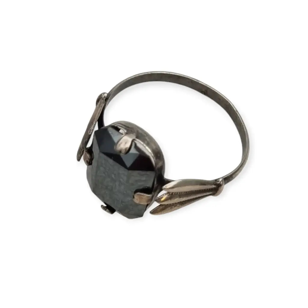 Anillo Art Decó de plata y hematite para mujer 1940-50 regalos especiales.