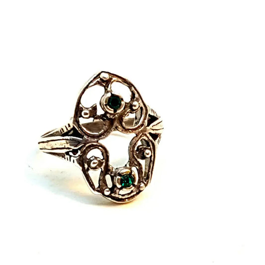 Anillo victoriano anillo de plata 925 y símil esmeralda Circa 1970 9 USA Estilo