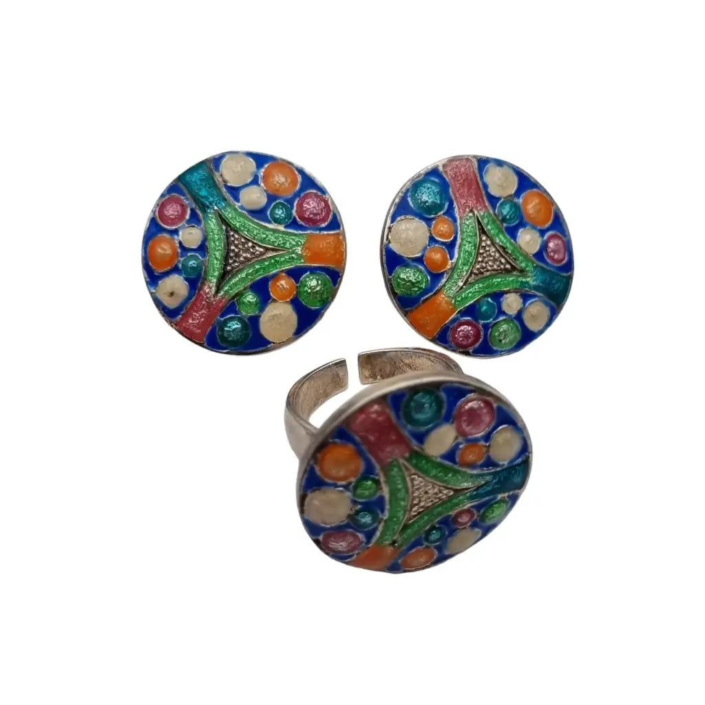 Conjunto de anillo y pendientes plata esmaltada