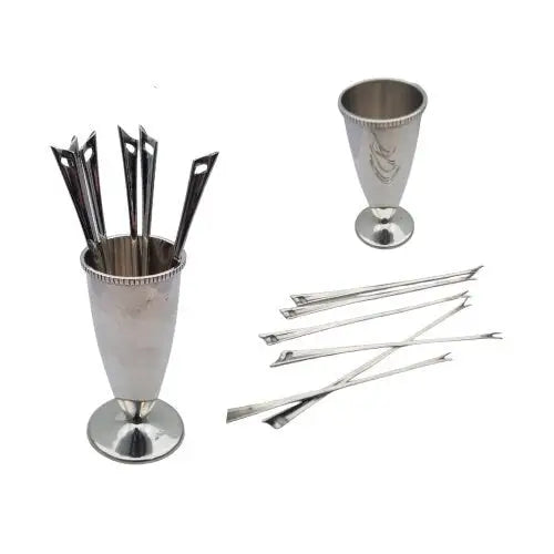 Silver Food & Canapé Sticks con porta palillos de plata cubiertos art deco