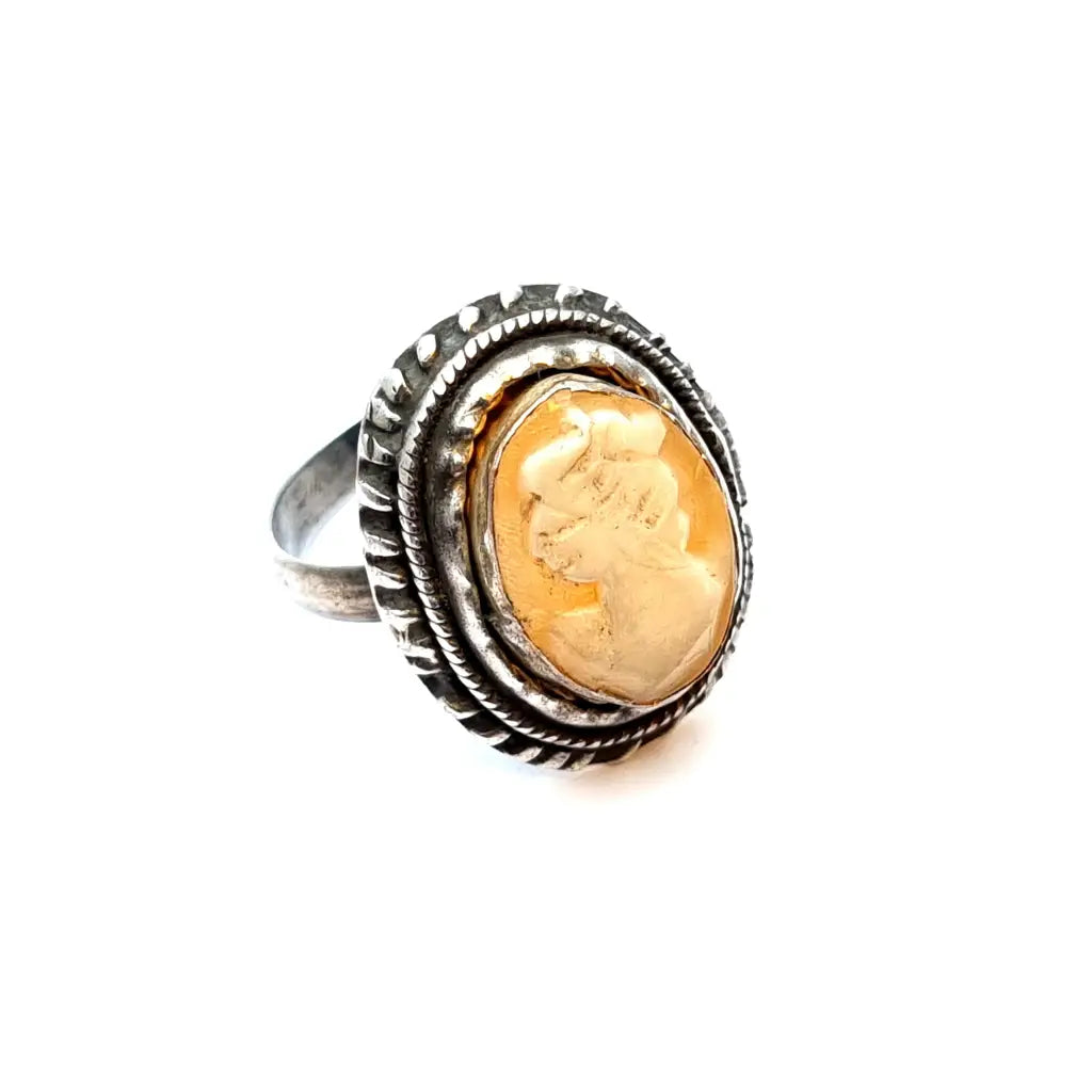 Camafeo victoriano antiguo talla de concha anillo plata ley vintage