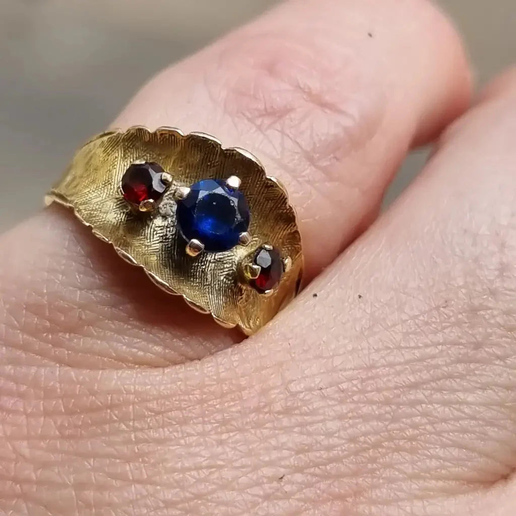 Anillo de oro 14 k con piedra anillo mujer azul