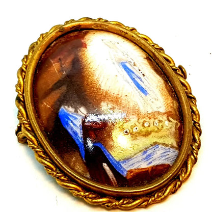 Broche de porcelana con imagen virgen pintada joyería religiosa francesa