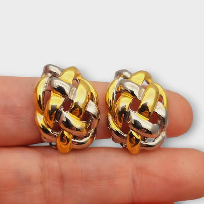 NOS Vintage Auténticos años 80 pendientes de clip en plata y oro joyería
