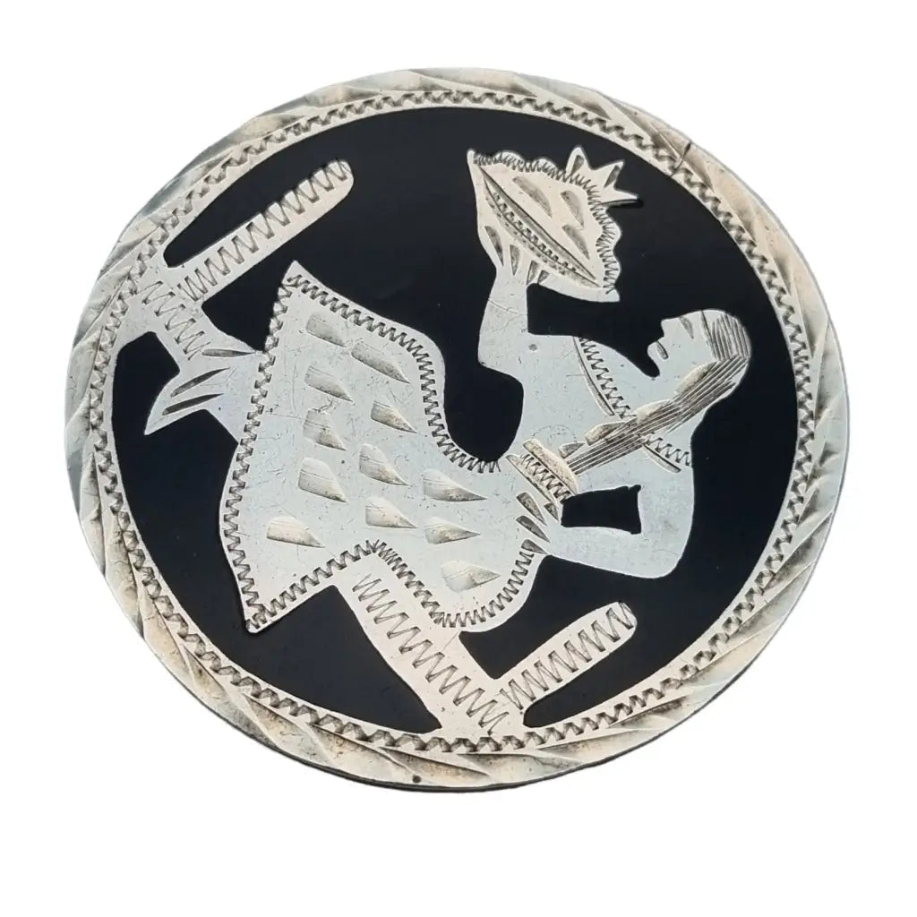 Vintage Made in Mexico broche grabado en plata de ley 925 y ónix colgante negro